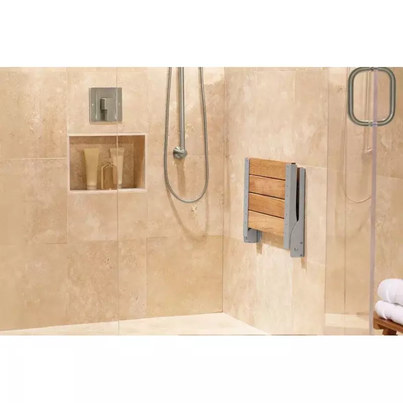 Moen muebles de seguridad para baño, asiento de ducha plegable de aluminio y madera de teca para el cuidado del hogar, Banco de ducha montado en la pared, dn7110
