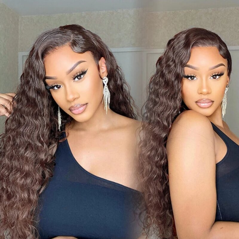 13x4 Deep Wave Chocolate Brown Lace Front Wigs Human Hair For Women 13x6 Hd Glueless Lace Frontal Wig 4x4 Closure Human Hair Wig