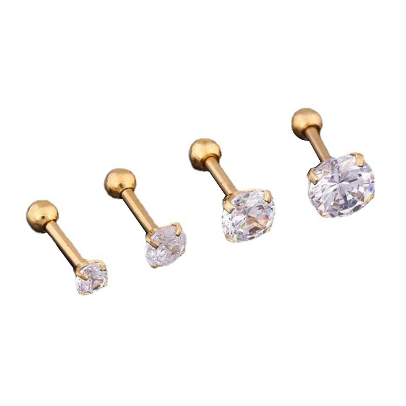 Pendientes de 4 puntas con diamantes de imitación para mujer y hombre, Piercing para el lóbulo, cartílago Tragus estándar, regalo de joyería, 1 unidad