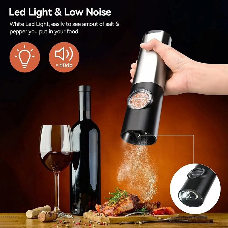 Elektrische Salz-und Pfeffermühle mit Lade basis LED Licht automatische Pfeffermühle Einhand bedienung Küchengeräte
