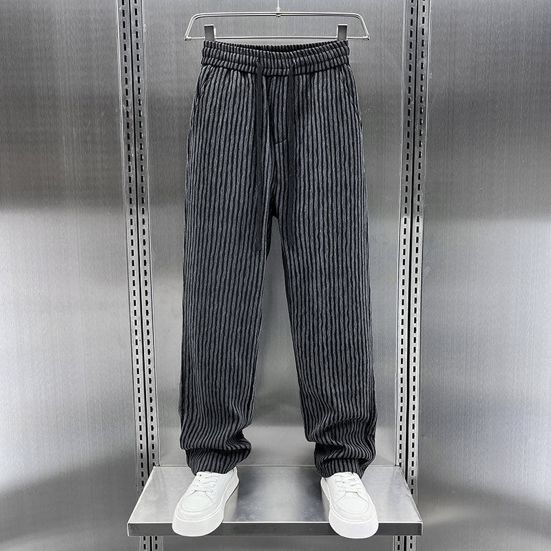 American Style Summer New Trousers Men's Spliced High Waist Elastic Drawstring Fashion Loose Casual Sweatpants Striped Pants