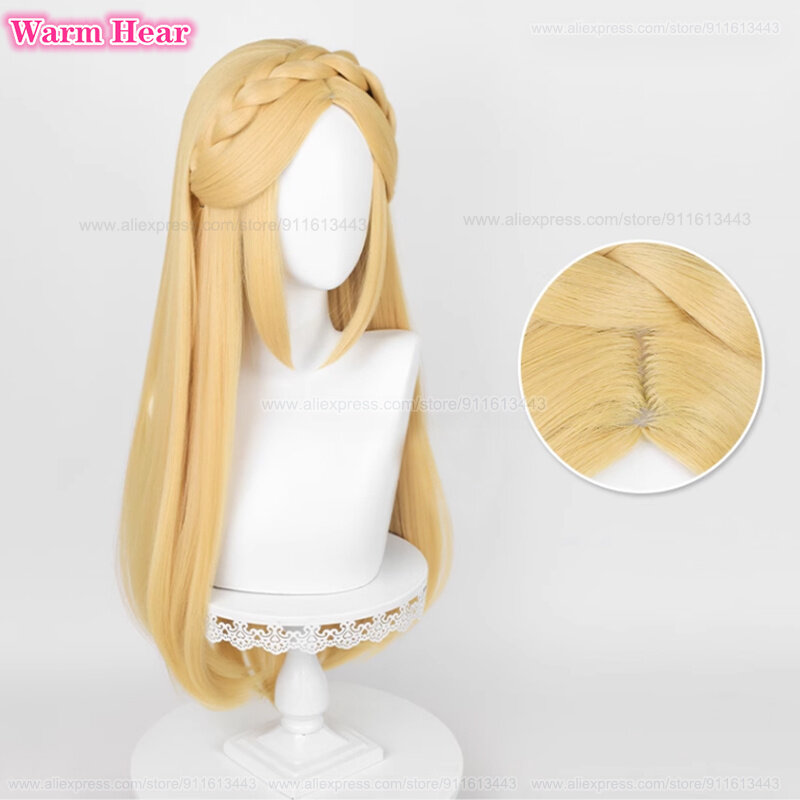 Zelda Wig Cosplay putri, Wig Cosplay 35cm/72cm kepang kuning emas, Wig Anime dengan telinga, Wig sintetis tahan panas + topi Wig