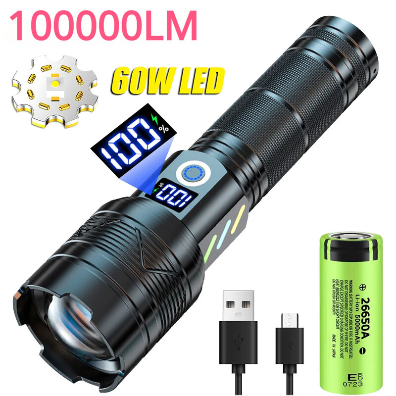 Strong Light Flashlight Ultra-long Distance LEP Flashlight USB Charging Emergency Outdoor Telescopic Zoom Super Bright Torch