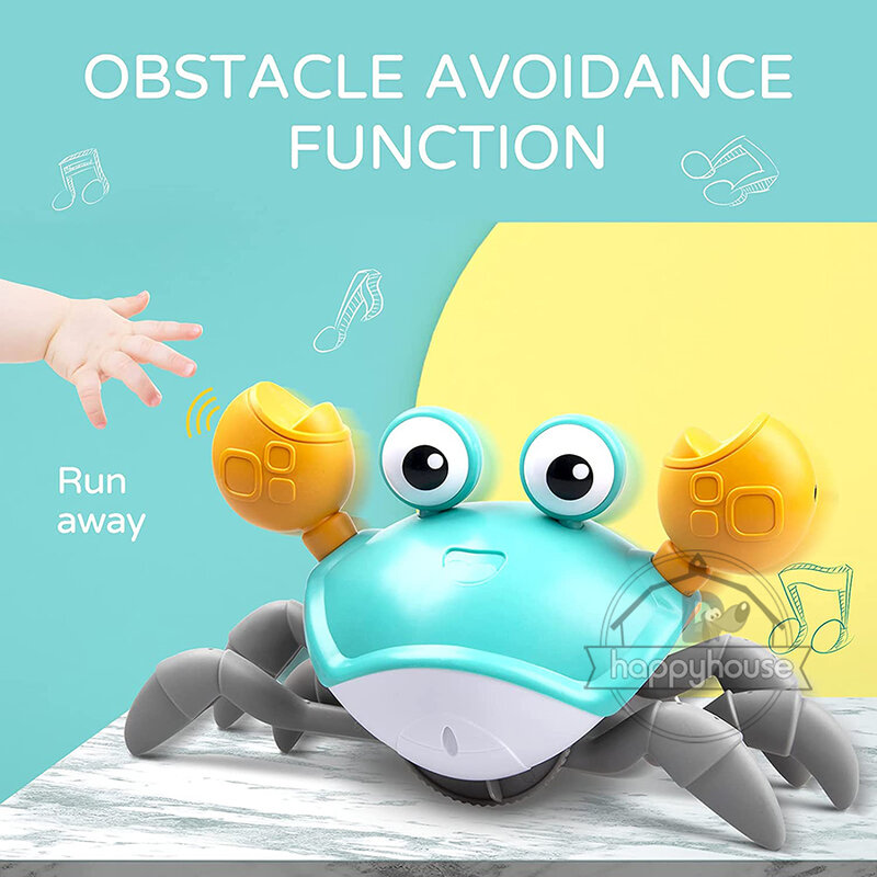 Crawling Crab Baby zabawki z muzyką LED Light Up zabawki muzyczne dla malucha automatycznie unikaj przeszkód zabawki interaktywne dla dzieci