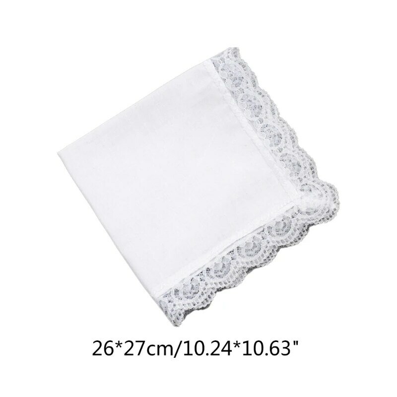 Pañuelo algodón para hombre y mujer, pañuelos Blanco sólido, toalla con adorno encaje bolsillo, 26x27cm