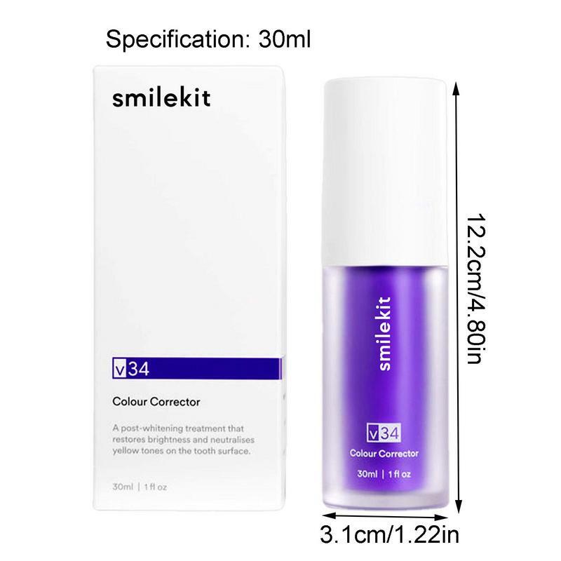 Dentifrice blanchissant violet V34, élimine SAF SAP, soin du jaunissement des dents et des gencives, haleine fraîche, éclaircissant les dents, nouveau, 30ml