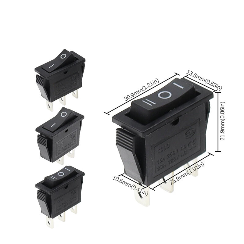 Electric pot switch accessories with lighting power switch KCD3 800W 3500W 4000W 5000W 6000W 2 position 3 pin 16A 250V 20A 125V