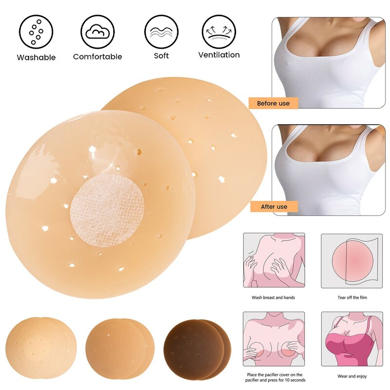 Low Back Bras for Women Ultra Thin Nipple Pads Women's Silicone Nipple Cover With Breathable Hole Self Nipple Cover