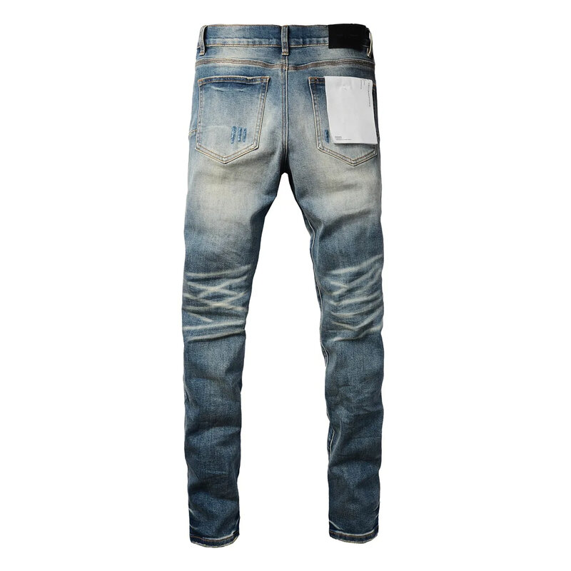 Jeans di marca ROCA viola di alta qualità moda jeans blu invecchiati di alta qualità riparazione alla moda pantaloni in denim attillati a vita bassa