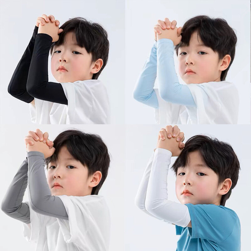 1 Pair Summer Sunscreen Sleeves Ice Silk Kids Arm Protection UV Protection Gloves Long Arm Sleeves Quick Dry Arm Warmer Outdoor