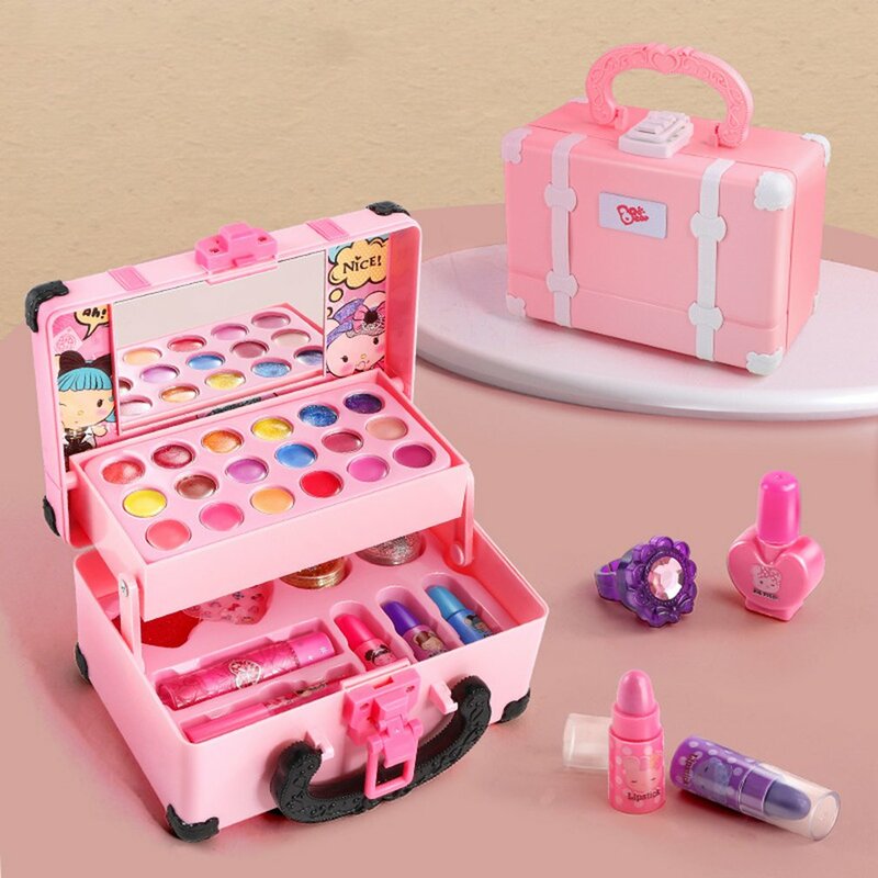 Caja de juego de cosméticos de maquillaje para niños, pincel lavable para sombras de ojos, pintalabios, esmalte de uñas, Kit de juguetes no tóxicos de seguridad, regalo de cumpleaños