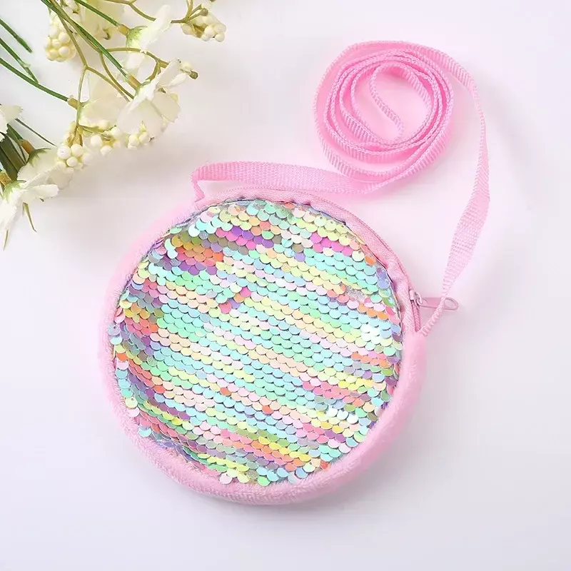 New Fashion Princess Girl Messenger Purse Girl Baby Cute Plush Sequin Shoulder Bag for Kindergarten for 2 To 4 Years Old Girls