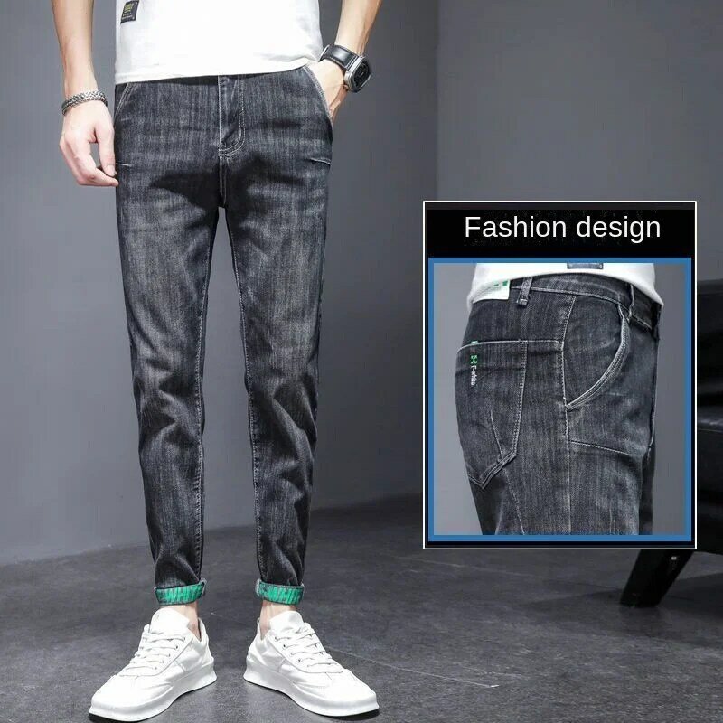 Men's Fashion Casual Stretch korean luxury clothing cowboy Slim-Fit Denim Jeans for Spring and Autumn Korean-Style Stylish pants