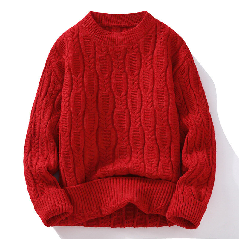 2023 pria baru musim gugur warna Solid Cable-Knit Sweater santai Pullover leher bulat Sweater