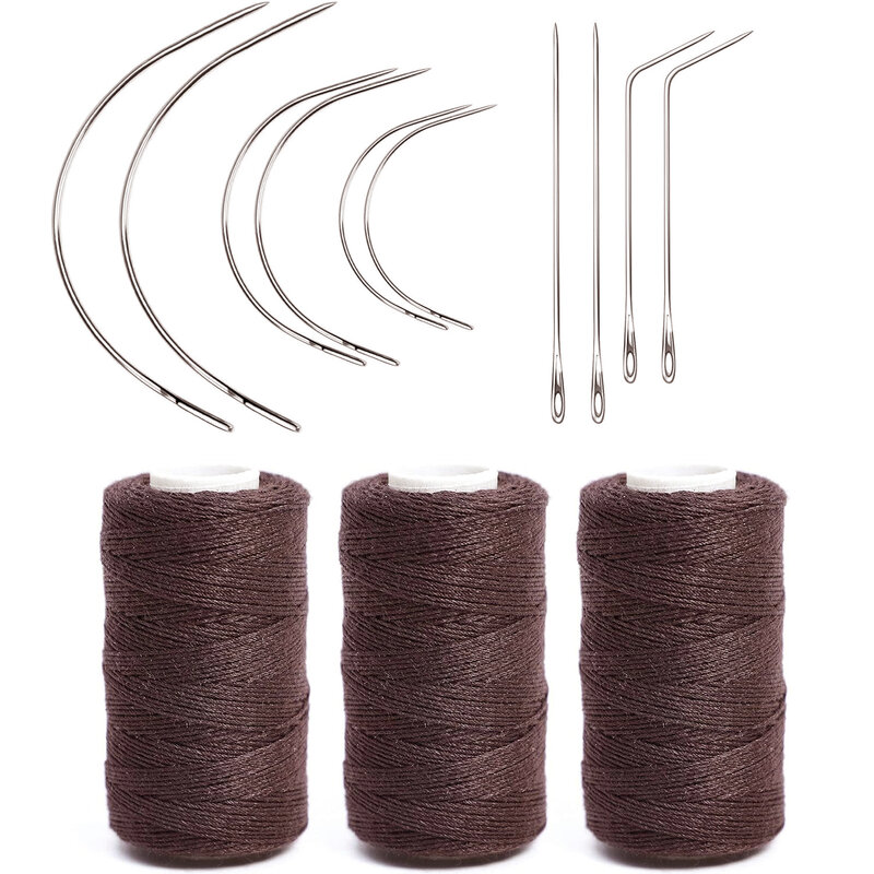 プロのヘアエクステンションツール,針と糸のセット,3本のスレッド,かつらやヘアエクステンションの作成用,10個