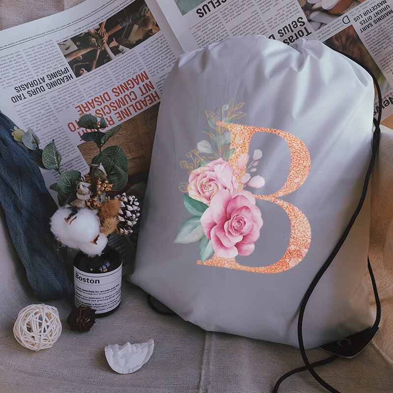 방수 Foldable Drawstring 가방 간단한 오렌지 편지 인쇄 여자의 요가 가방 휴대용 가방 남자와 여자 스포츠 가방