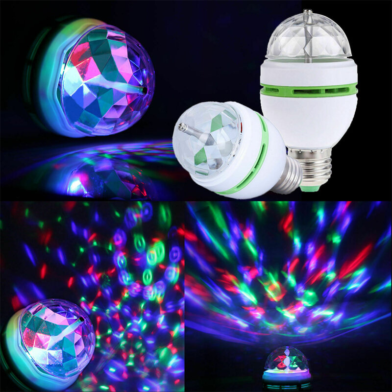 Full Color 3W E27 LED Crystal Stage Light Rotating DJ Party Light Bulb Lamp RGB Ball Stage Bulb For Disco Xmas Colorful Rotating