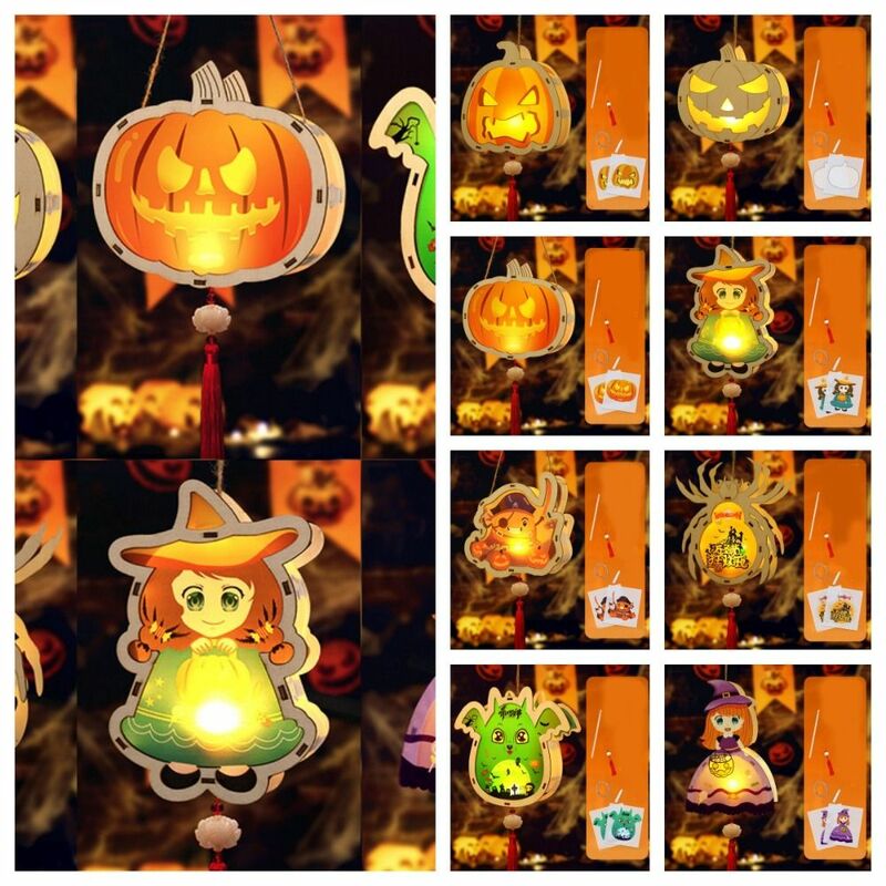 Luminous Halloween Lantern DIY Handheld Pumpkin Handmade Lantern Witch Pirate Captain Halloween Pumpkin Lantern
