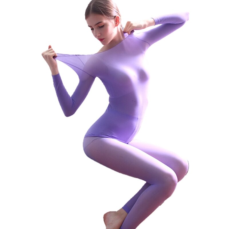 Wanita musim gugur mulus konstan termal Set pakaian dalam lapisan dasar sendok leher atas bawah legging warna Solid tinggi Ultra grosir
