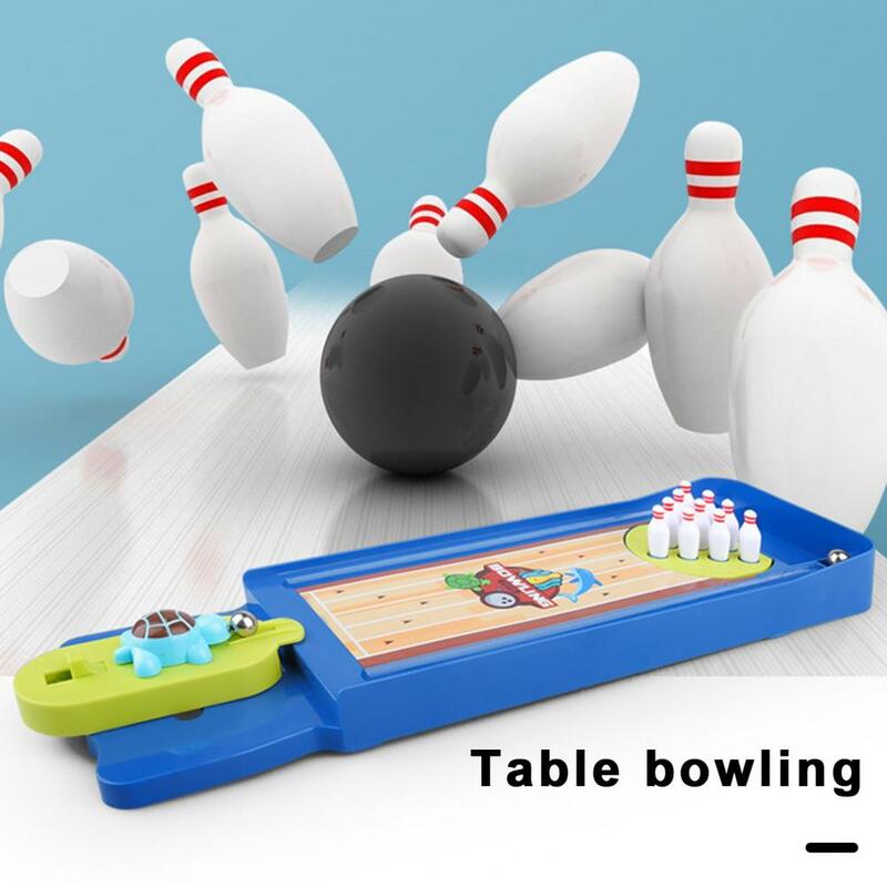 Set Bowling Mini atas meja dengan gagang kura-kura mainan permainan Desktop kayu untuk anak dewasa kantor pesta ulang tahun nikmat