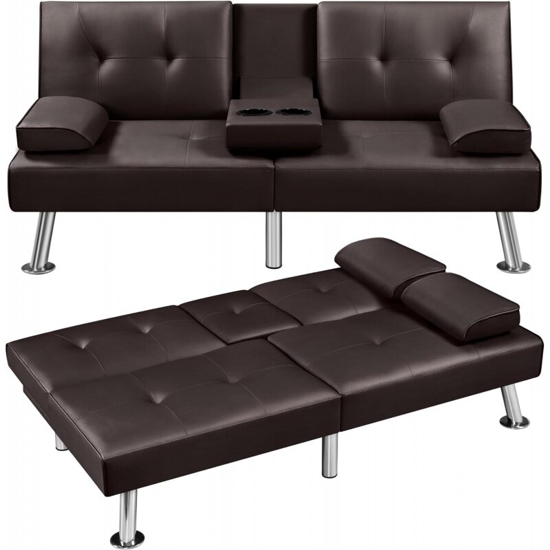 Yaheetech Sofa dapat diatur, tempat tidur Modern kulit imitasi rumah reversibel, tempat duduk dapat dilepas, 3,