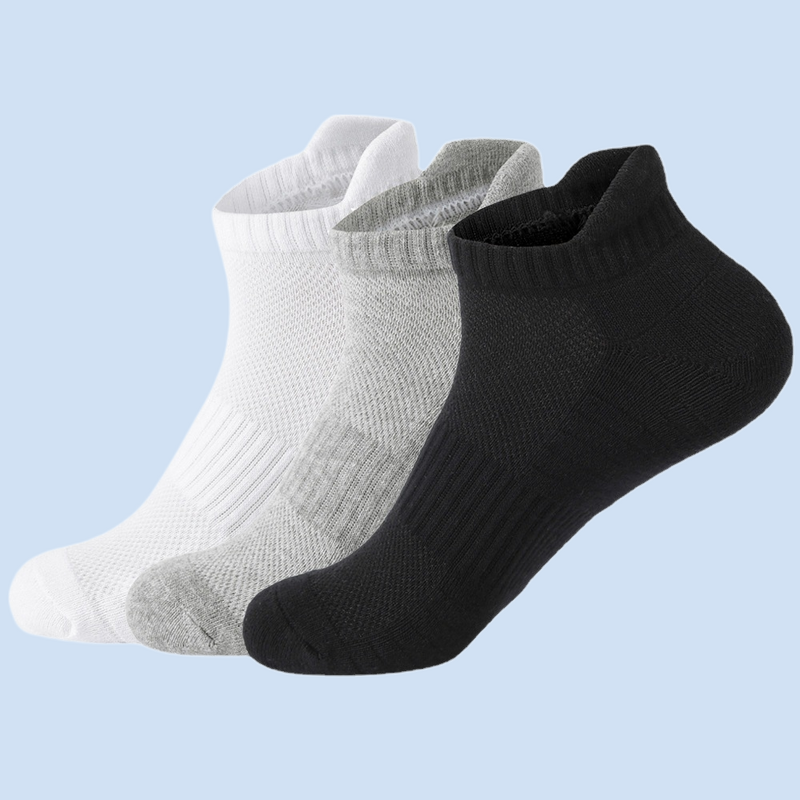 ถุงเท้าผ้าขนหนูด้านล่าง3คู่สีทึบดูดซับเหงื่อและดับกลิ่นถุงเท้าเทอร์รี่หนาสำหรับกีฬาและการวิ่ง