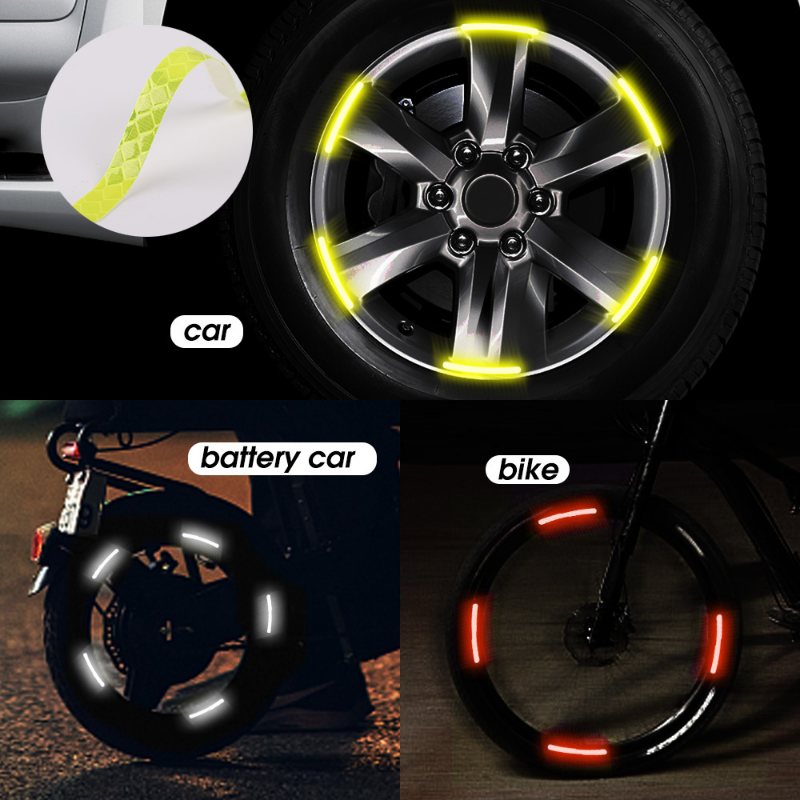 Roda do carro Cubo Adesivo, Alta Fita Reflexiva Stripe para Motocicleta, Bicicleta, Segurança de Condução Noturna, Adesivo de Aviso Luminoso, 20Pcs