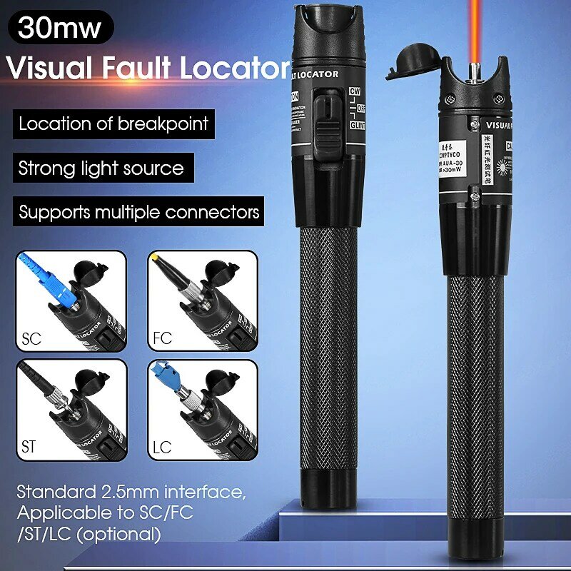 FTTH Fiber Optic Cable Tester ชุดกล่องเครื่องมือ (อุปกรณ์เสริม) (OPM -70 ~ + 10dBm) optical Power Meter &(30/1/10/20/50Mw VFL)Visual Fault Locator