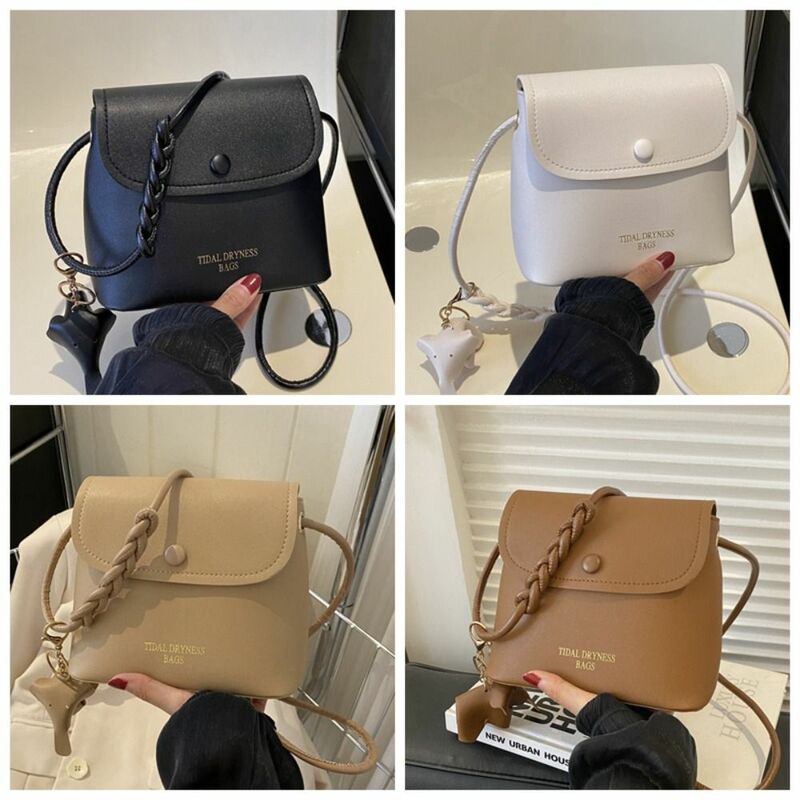 PU Elephant Pendant PU Shoulder Bag Minority Design Korean Style Solid Color Handbag Simple Design Portable Crossbody Bag