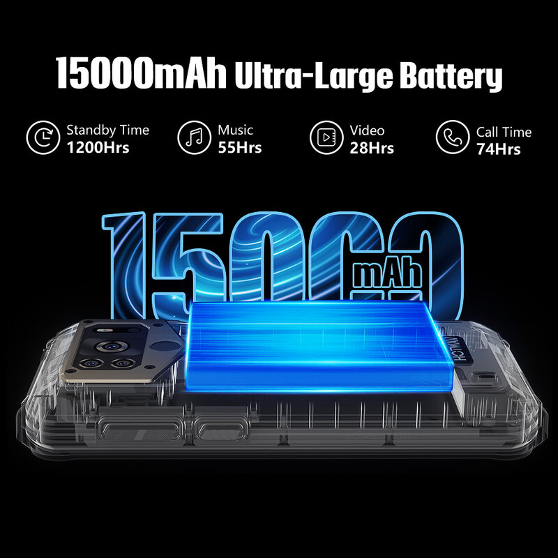 HOTWAV-W10 Pro Smartphone Octa-Core, bateria maciça 15000mAh, 6GB + 64GB, telefone móvel robusto, Android 12, 6,53 '', câmera de 20MP