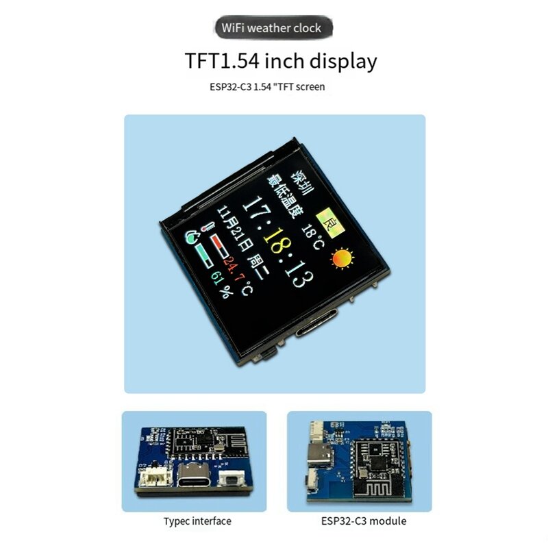 Reloj meteorológico con Wifi, piezas, pantalla TFT a Color de 1,54 pulgadas, como se muestra, temperatura y humedad, módulo multifuncional, 1 ESP32-C3