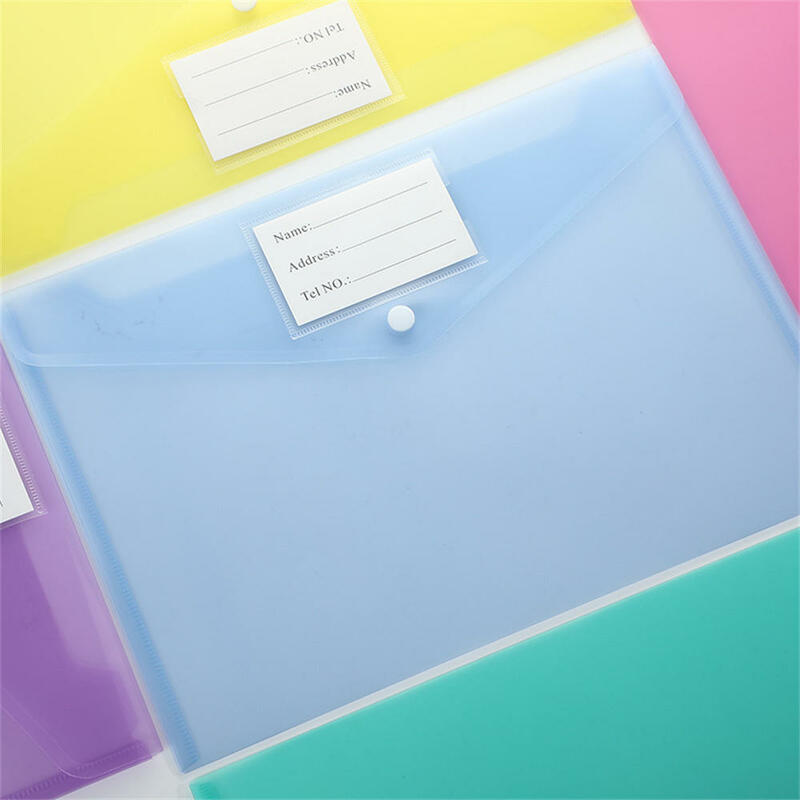 Bolsa de bolsillo para archivos A4 de PVC, sobres transparentes, carpeta de archivos con botón, estuche organizador de documentos de oficina escolar