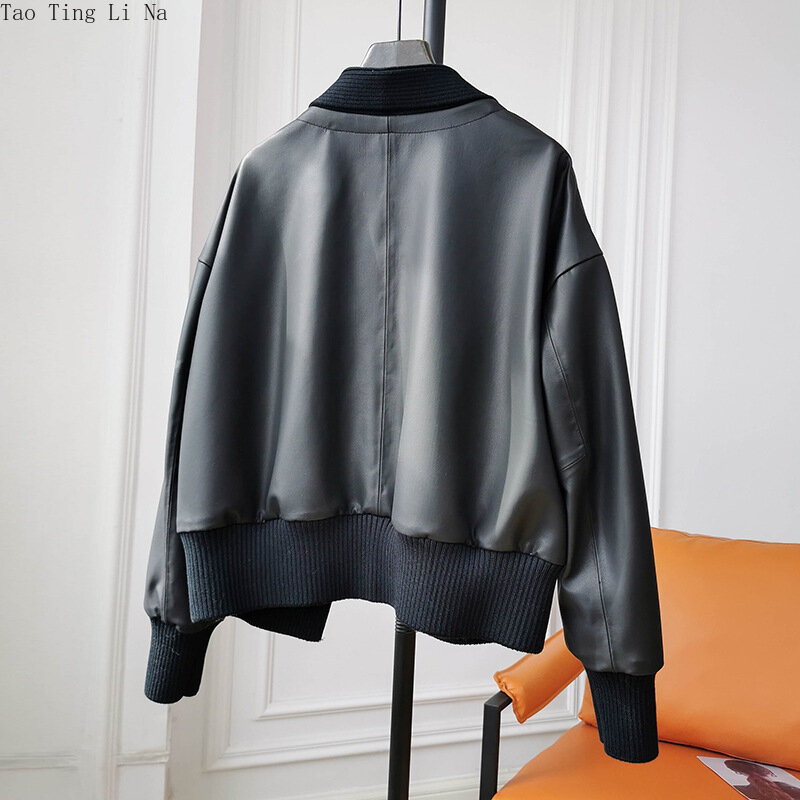 2022 Temperament Cotton Leather Jacket Scarf Collar Matte Texture OL Spring and Autumn Leather Jacket W1