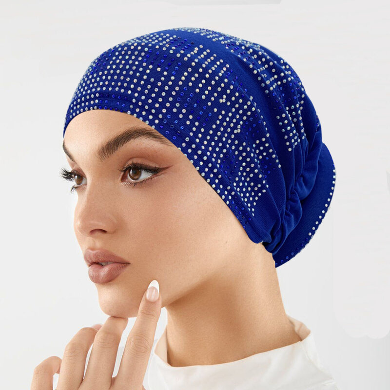 2023 женская шапка-тюрбан с блестками и бриллиантами, эластичная мусульманская головная повязка, женский головной платок, женская шапка, женская головная убор