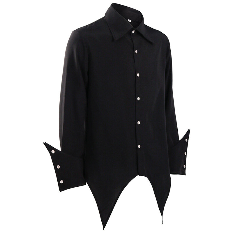 2023 European And American New Fashion Gothic Ruffled Collar Long Sleeve Men's Tie Shirt Pleated Cuff Men's Shirt