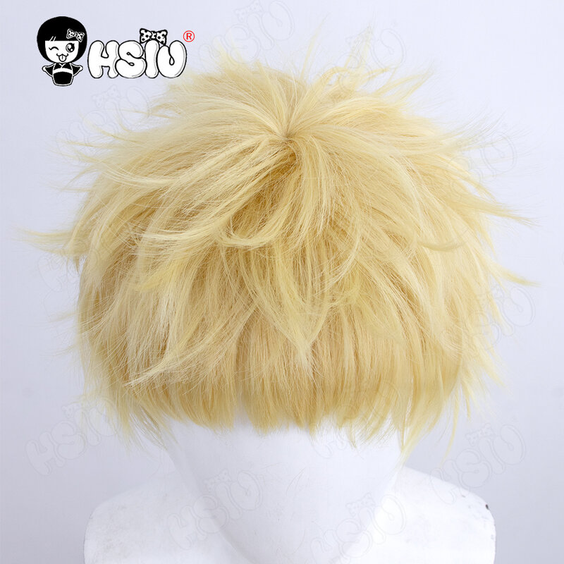 Tsukishima Kei Peluca de Cosplay de Anime haikyuu, HSIU, 25cm, pelo corto amarillo claro, peluca sintética resistente al calor + gorro de peluca