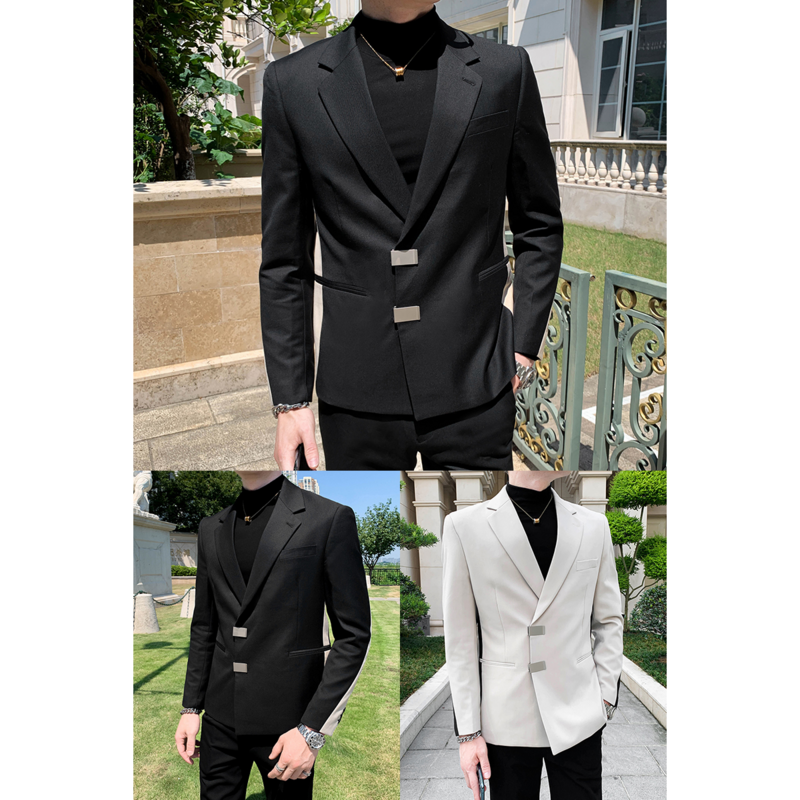 3-B2 High-end color matching suit for men, slim fit, Korean version, trendycasual suit top, autumn contrasting color jacket