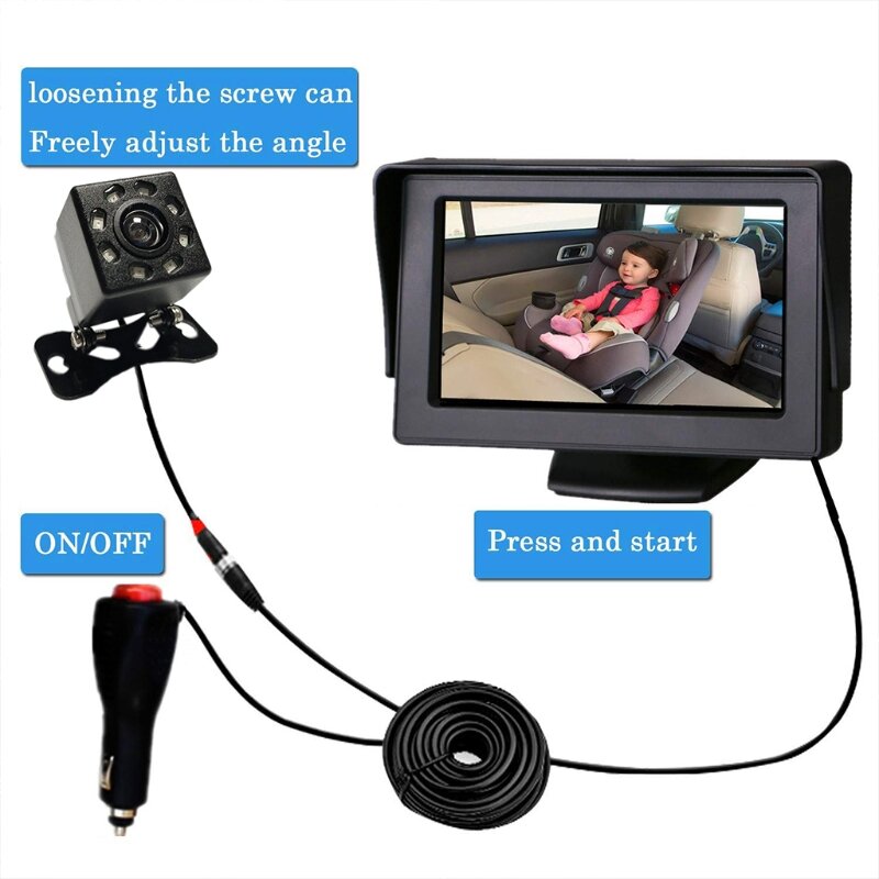 سيارة أطفال مقاس 4.3 بوصة لمقعد مرآة مقبس USB ظهر آمن للرضع لمراقبة المقعد مع كاميرا ليلية للرؤية 140 درجة