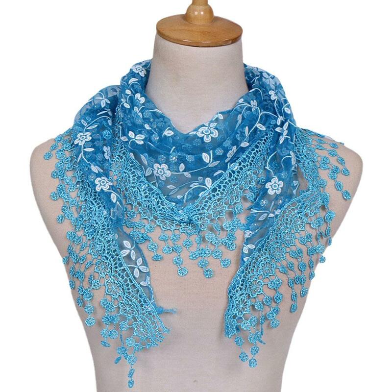 Lace Hollow Scarf For Women Breathable Transparent Scarf Shawl Elegant Lace Hollow Solid Color Flower Pattern Tria L9q4