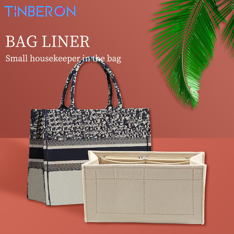 TINBERON-Make Up Cosmetic Bag com Zipper, Feltro Pano, Bolsa, Tote Shaper, Insert, Fits for TOTE
