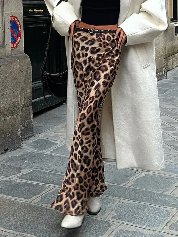 Wolfeel-falda con estampado de leopardo para mujer, falda larga informal de cintura alta, holgada y elegante, estilo Retro, para verano