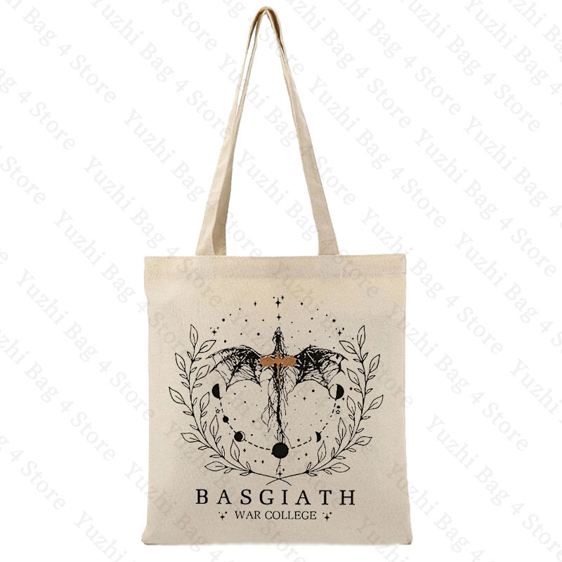 Basgiath-War College Pattern Sacolas de lona para mulheres, bolsa de compras para romance Amante Quarta Asa, bolsa de ombro, melhor presente para mulheres bookish