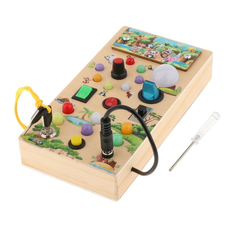 Montessori Busy Board com interruptor LED, brinquedo sensorial para crianças 1-3 crianças
