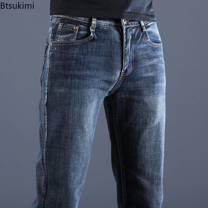 Wiosna Nowe Męskie Spodnie Dżinsowe Moda Slim Fit Wysokie Elastyczne Proste Spodnie Casualowe Komfortowe Uniwersalne Klasyczne Dżinsy Odzież Męska