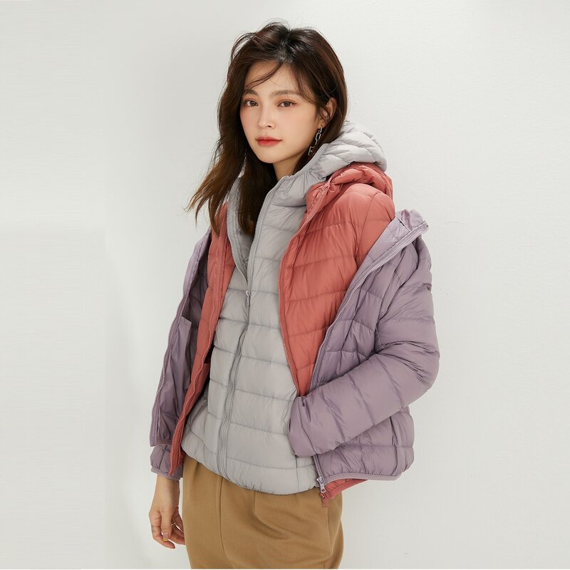 화이트 오리털 후드 자켓 여성용, 따뜻한 퍼퍼 방풍 코트 2022 겨울 가을 2022