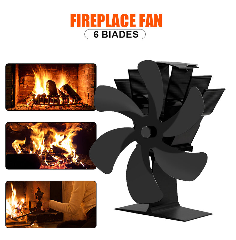 6 Blades Heat Powered Stove Fan Fire Wood Heater Log Wood Burner Quiet Eco Fireplace Fan Home Warm Efficient Heat Distribution