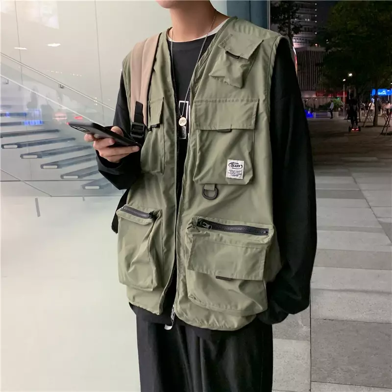 Kamizelki z wieloma kieszeniami damskie fajne główna ulica Hip-hop czarne proste kamizelka taktyczna płaszcze Harajuku w stylu koreańskim Streetwear
