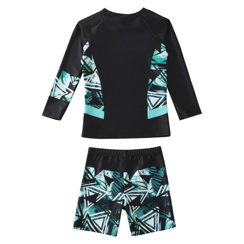 Children Boys Two-piece Swimwear Wetsuit Rash Guard Surfing Clothing Long Sleeve Top with Shorts Bathing Suit Beach Swimsuit
