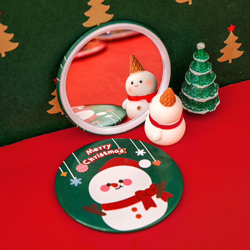 Cartoon Christmas Mirror Student Dormitory Portable Mini Makeup Mirror Small Gift Children's Handheld Small Round Mirror