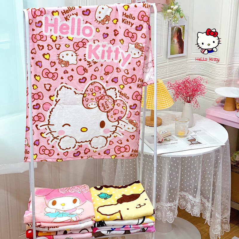 Toalla de baño de dibujos animados de Hello Kitty Sanrio, toalla de playa portátil de 120x60cm, Melody Cinnamoroll, toalla absorbente, regalo de vacaciones